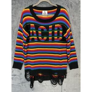 Vintage UNIF Acid Small Oversized Sweater Psychedelic Rainbow Rave Asymmetrical